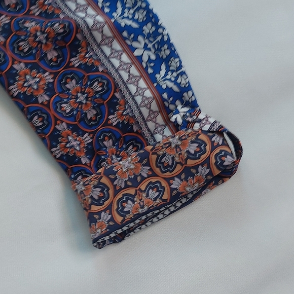 Daniel Rainn Blue and brown Patterned Blouse Womens Size S - Picture 8 of 10